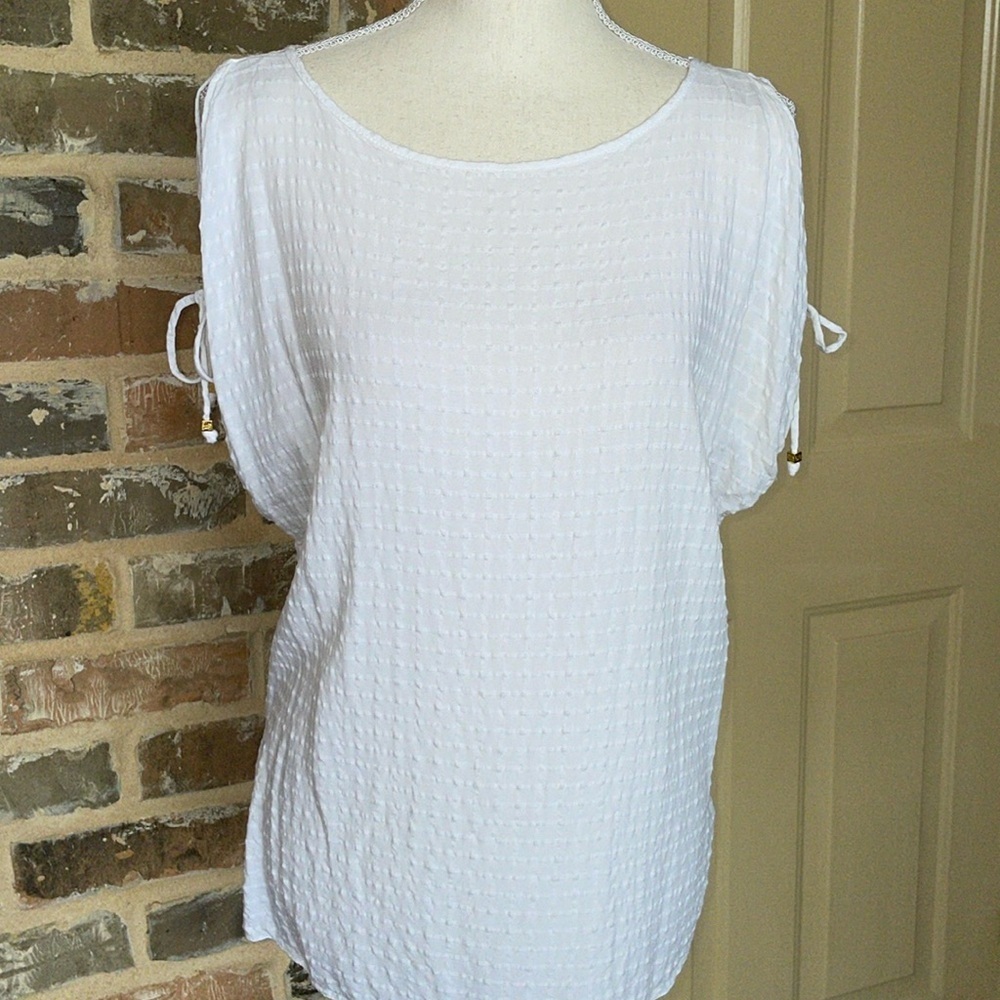 Ellen Tracy Bright White Tie Shoulder Top Size Medium
